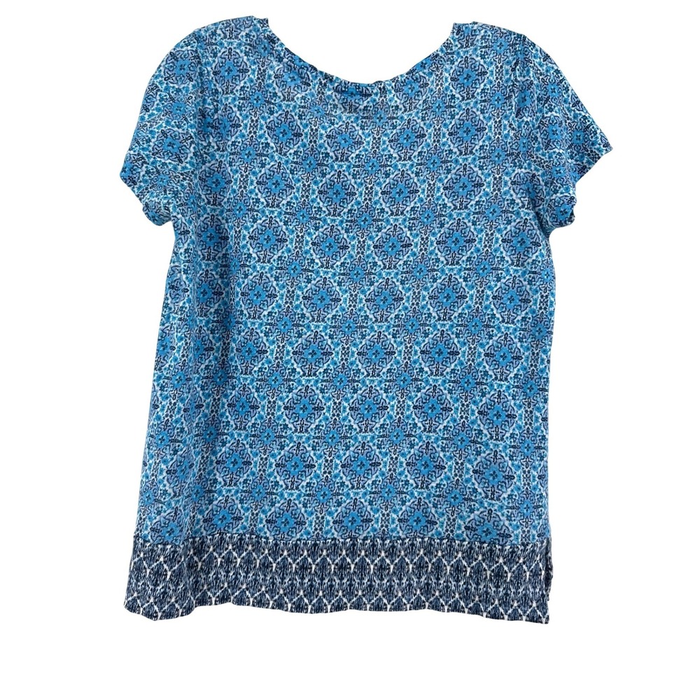 J. Jill Love Linen Blue Medallion Tile Print Short Sleeve Top XS 100% Linen - Picture 8 of 8